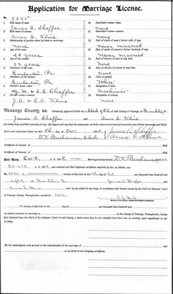 File:1908 Marriage License Appl Anna Kline, James A Sheffer.jpg