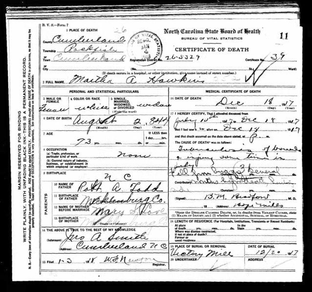 File:Death Certificate Martha A Todd.jpg