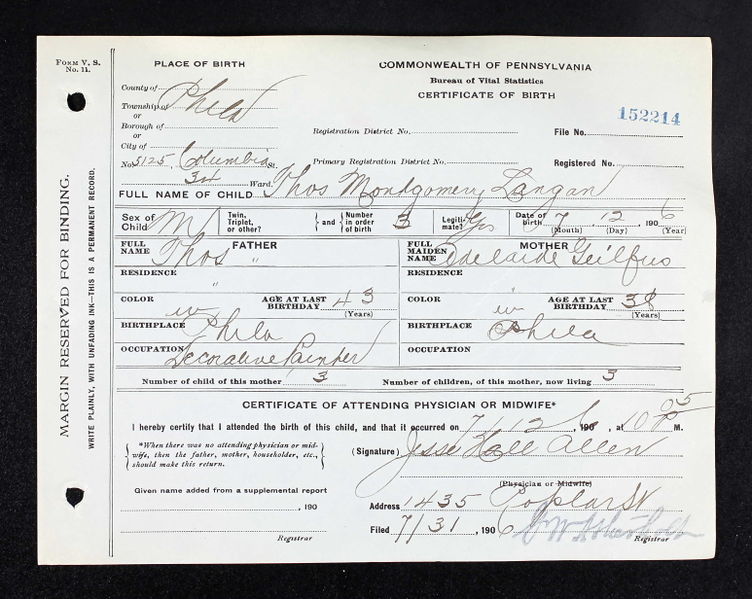 File:Birth Certificate Thomas Montgomery Langan.jpg