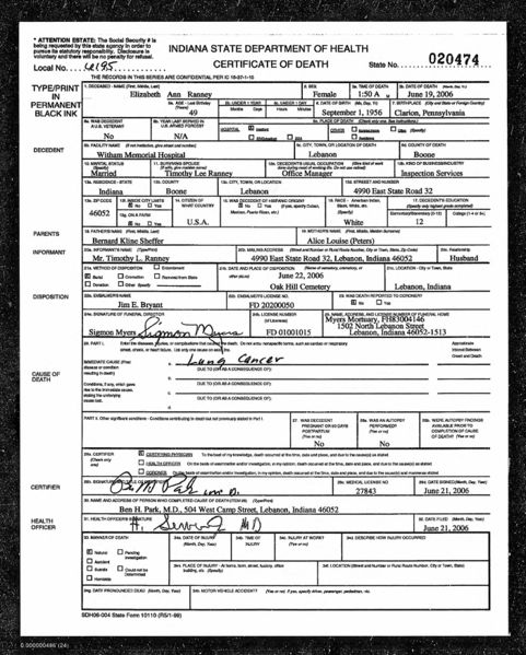 File:IN Death Certif Elizabeth Ann Ranney 2006.jpg